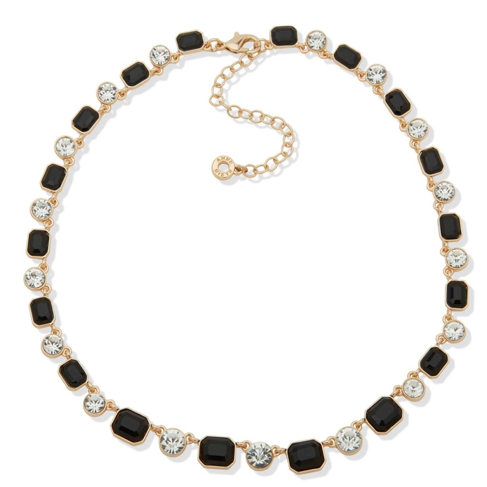 Elegant Black, Gold & Crystal Necklace